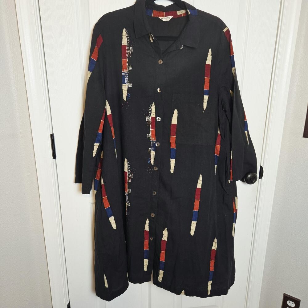 Marketplace Handwork Of India Shirt Dress Womens 1W Black Embroidered Midi Boho